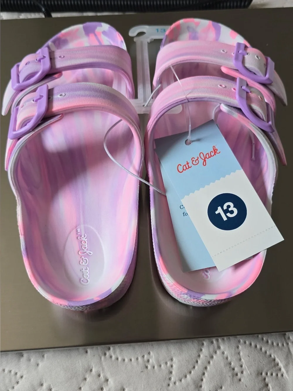 Cat & Jack Girls Pink Purple Tie Dye Buckle Sandals Size 13 NWT